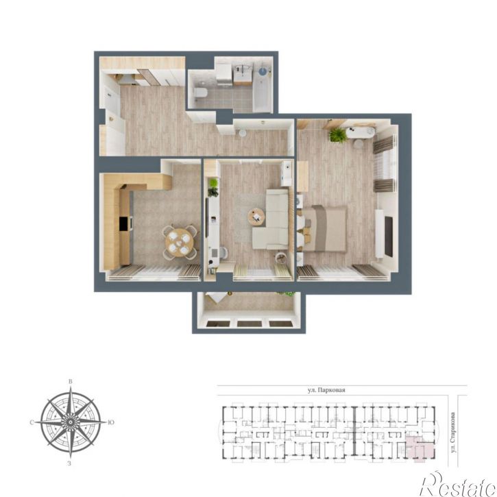 2-комн квартира в новом доме Парковая улица, 10,  д. 10